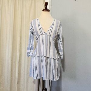 Blue Island Women Boho Swim Cover Up‎ Blue/White/Stripe Long Bell Sleeve Sz S